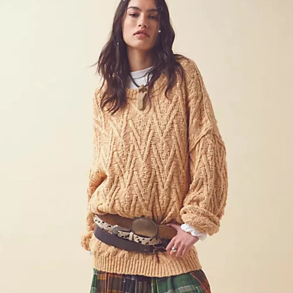 NEW FREE PEOPLE ISLA Cotton cable knit sweater 266  5M3